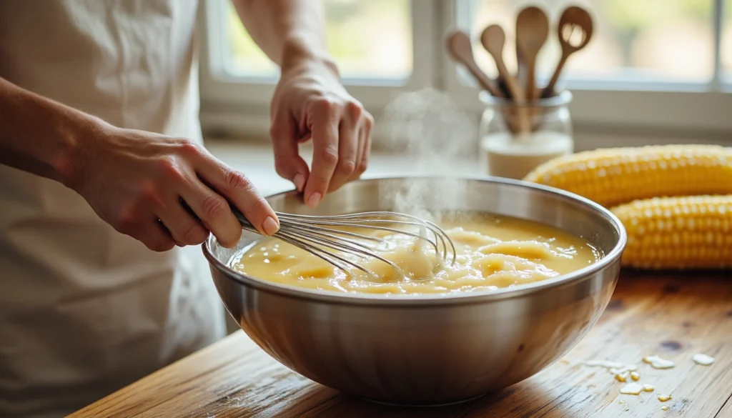 Build the wet base of the corn cakes