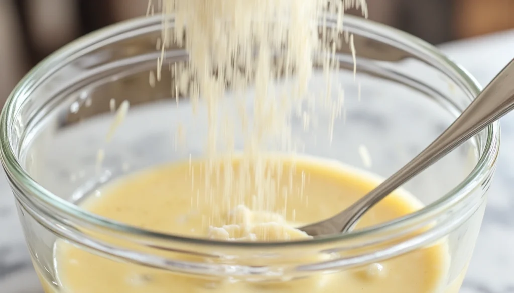 Fold the dry ingredients of the corn cakes