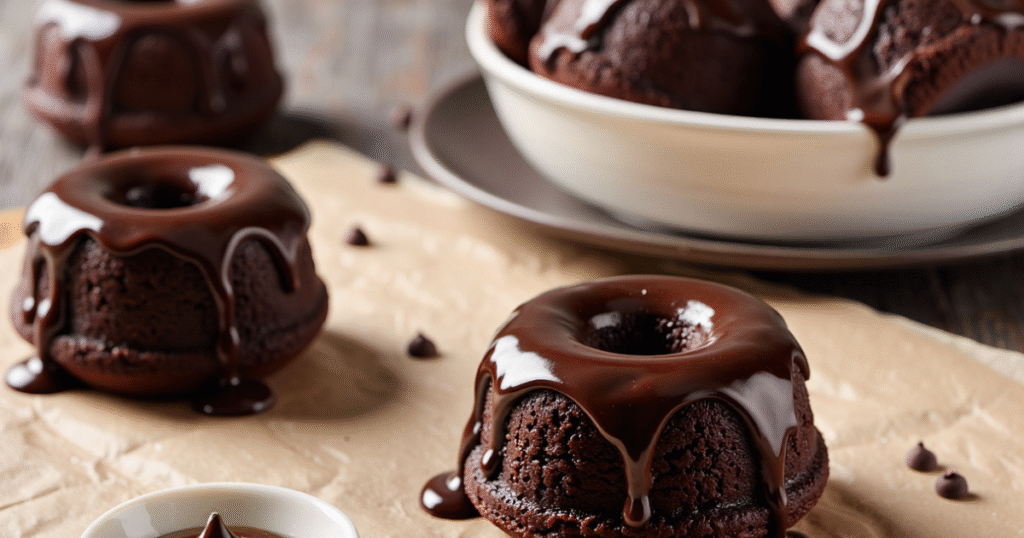 mini chocolate bundt cakes with thick chocolate glaze