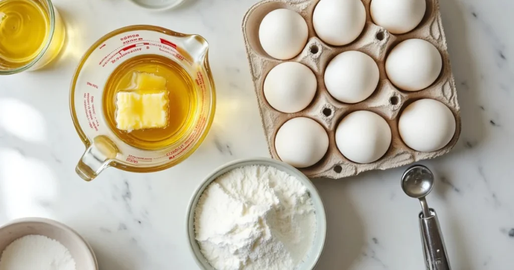 Ingredients for Neiman Marcus cake with cake mix, eggs, oil