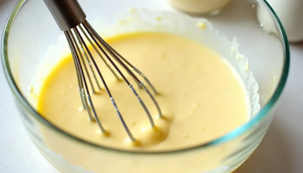 Whisking egg yolks, yogurt and condensed milk into a smooth cake batter